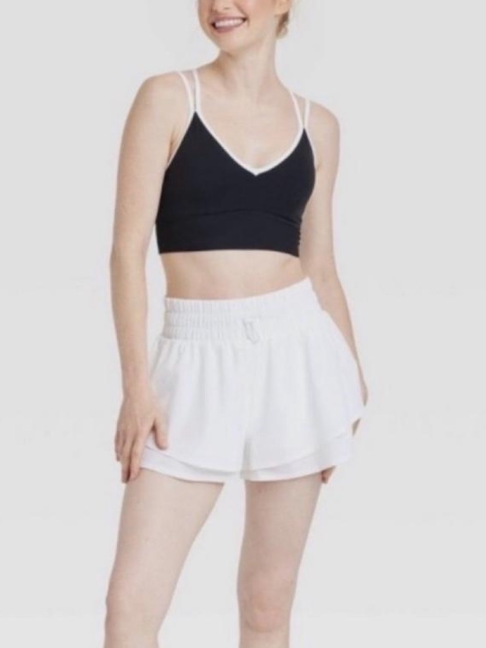 JoyLab Women's White‎ High Rise Double Layer Run Shorts White M